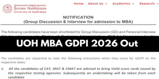 University of Hyderabad MBA GDPI Shortlist 2026 Out; Interviews on April 23-24